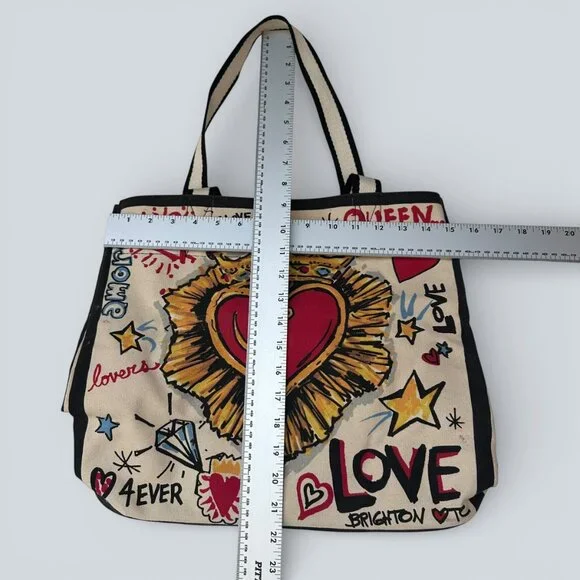 Set of BRIGHTON Canvas QUEEN OF LOVE Tote PLUS Zippered LOVE Pouch New - Picture 5 of 6